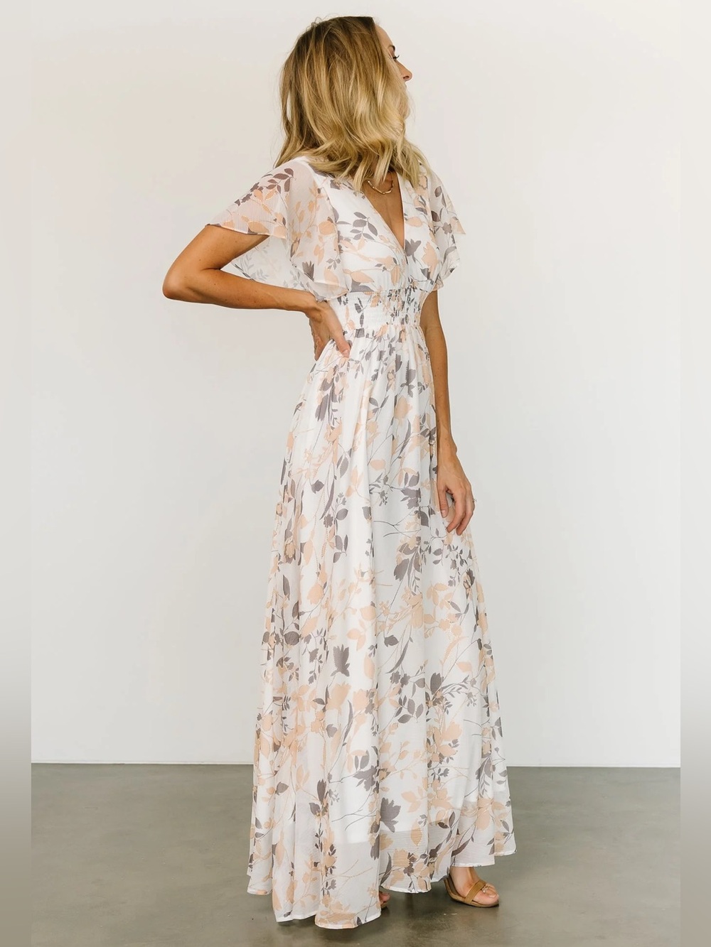 NWT, Baltic Born Lynlee Metallic Maxi Dress, Blush and Taupe, Size M
